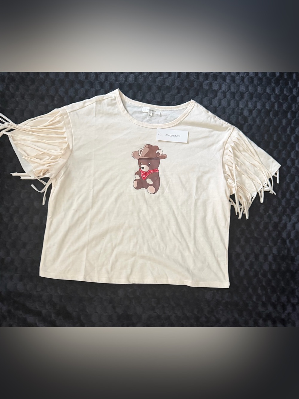 No Comment Cream Short Sleeve Tee with Cowboy Bear Graphic